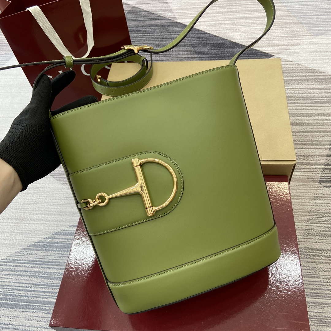 Gucci 833660 Gucci 73 Medium Bucket Bag Green smooth leather - Default Title - View 5