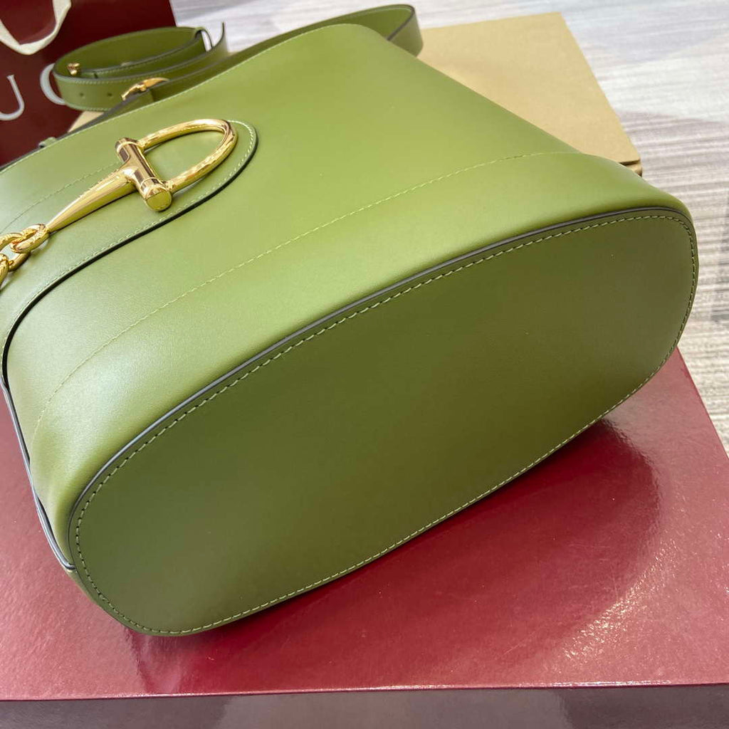 Gucci 833660 Gucci 73 Medium Bucket Bag Green smooth leather