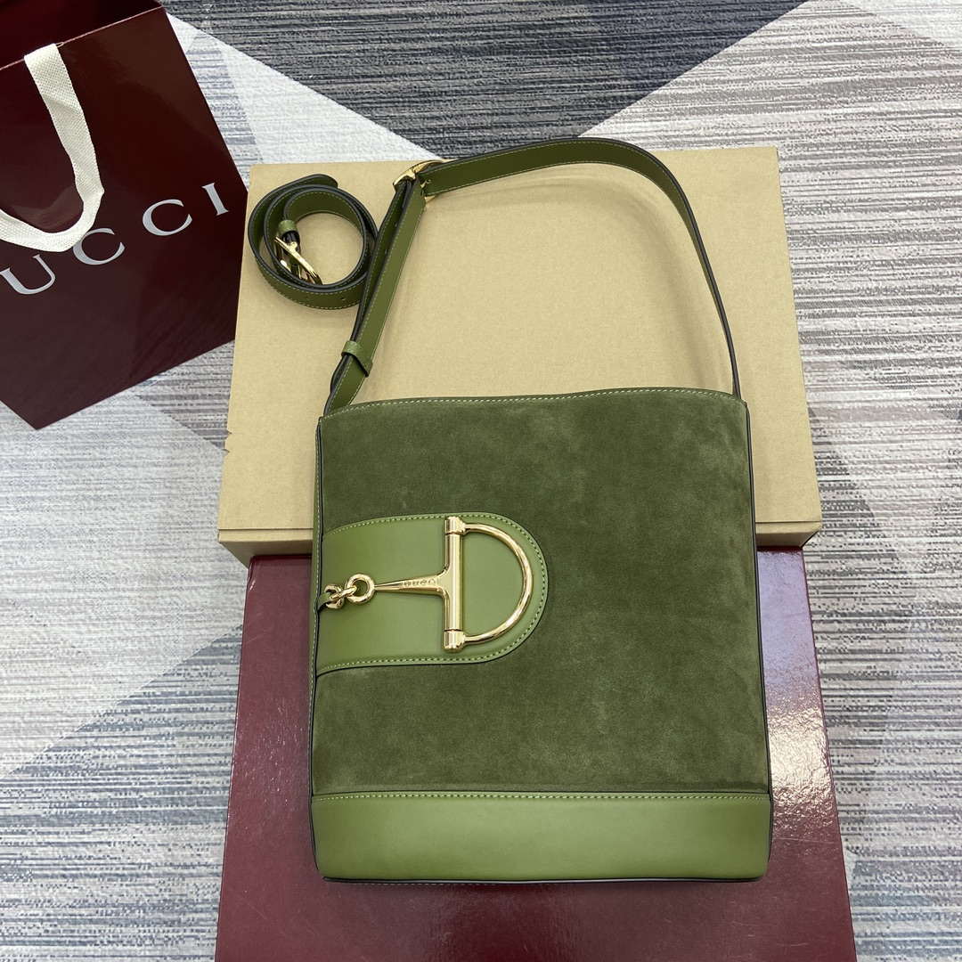 Gucci 833660 Gucci 73 Medium Bucket Bag Green Suede - Default Title - View 1