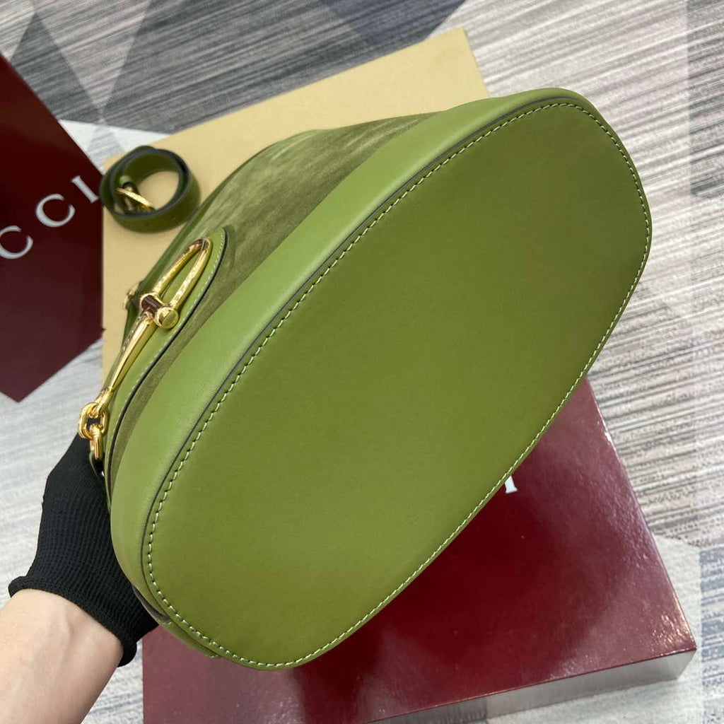 Gucci 833660 Gucci 73 Medium Bucket Bag Green Suede