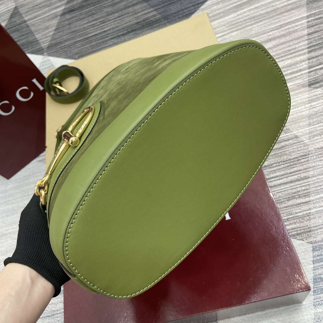 Gucci 833660 Gucci 73 Medium Bucket Bag Green Suede