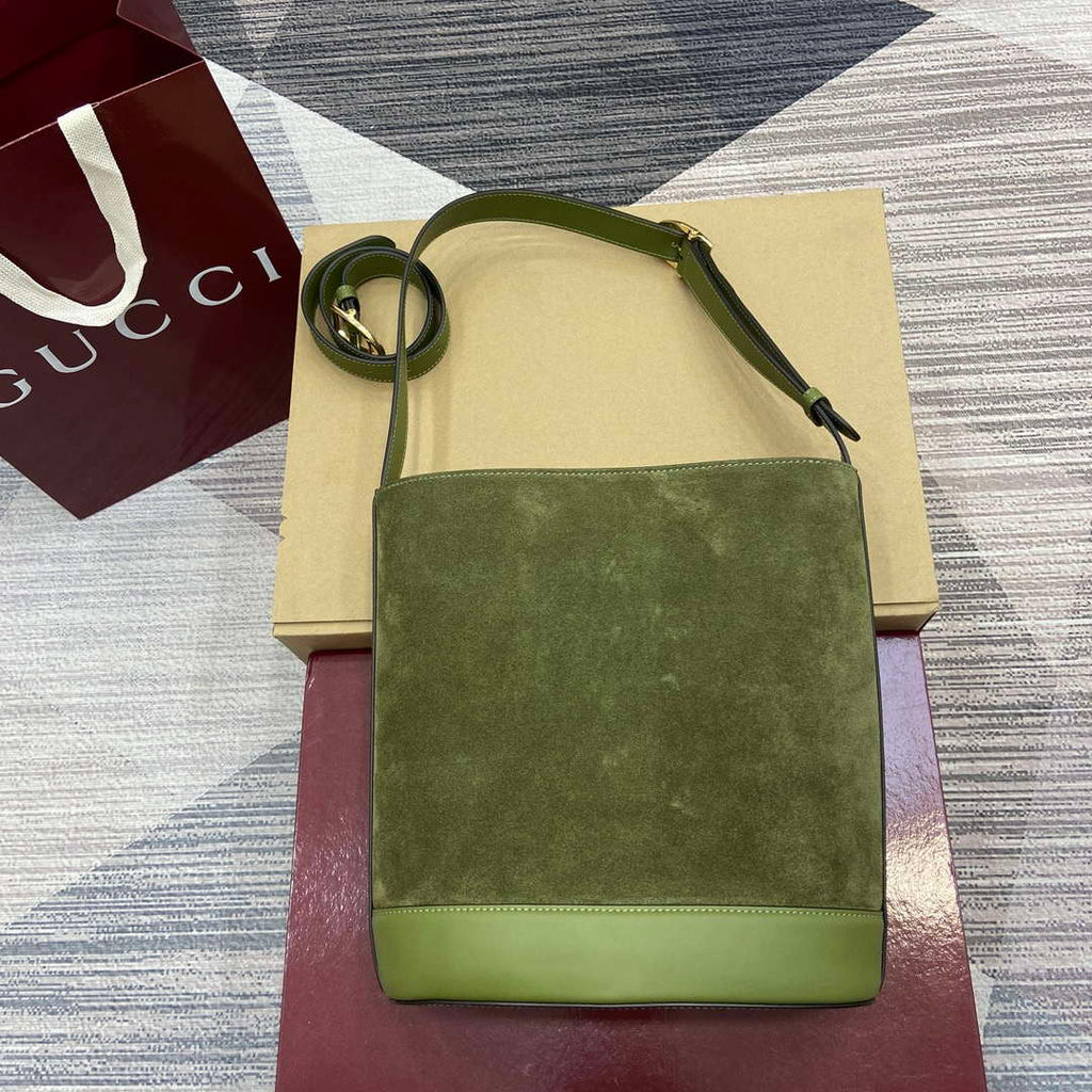 Gucci 833660 Gucci 73 Medium Bucket Bag Green Suede