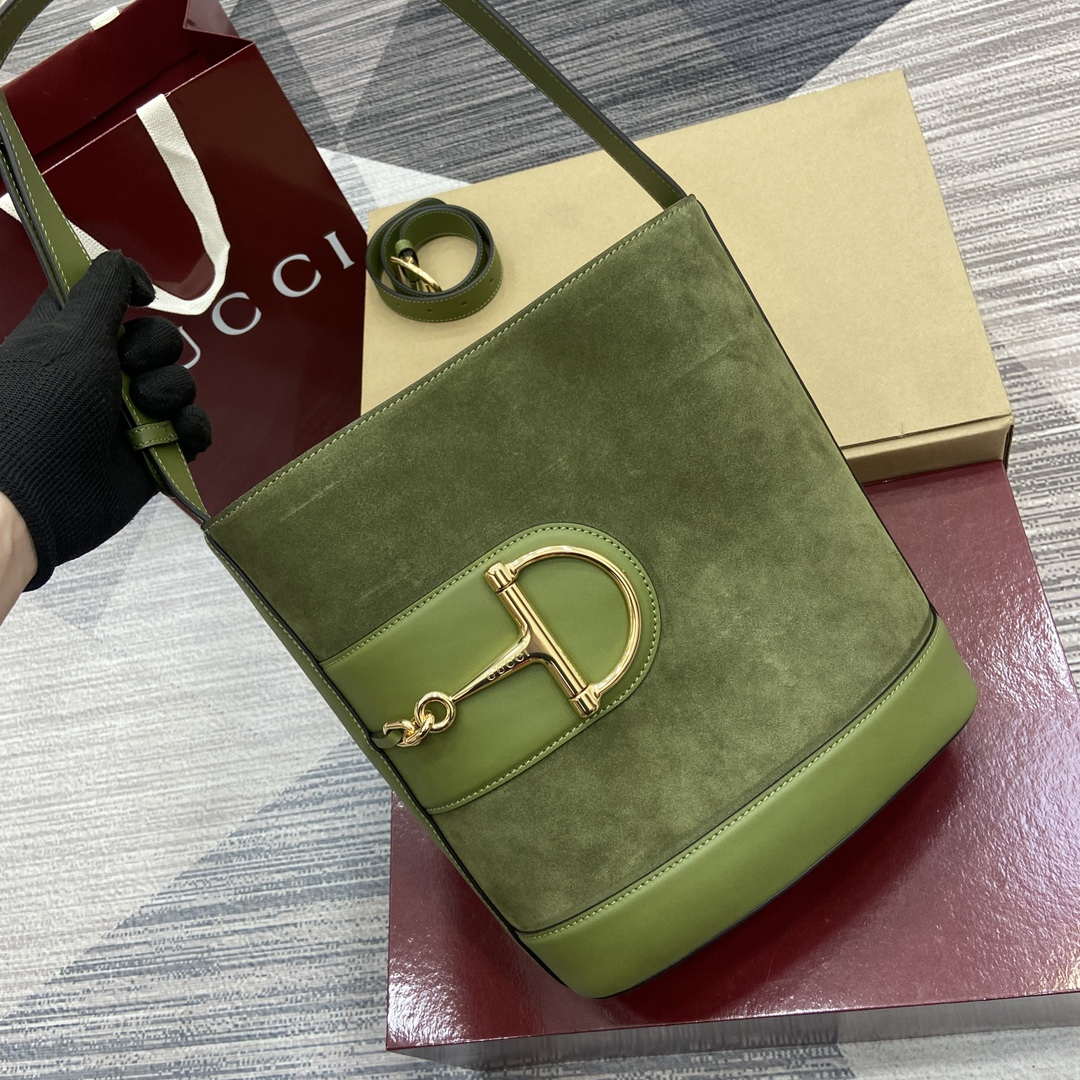 Gucci 833660 Gucci 73 Medium Bucket Bag Green Suede - Default Title - View 6