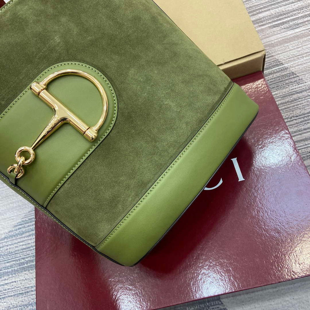Gucci 833660 Gucci 73 Medium Bucket Bag Green Suede