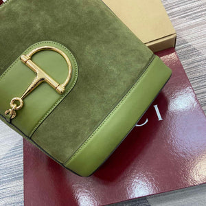 Gucci 833660 Gucci 73 Medium Bucket Bag Green Suede - Default Title - View 8