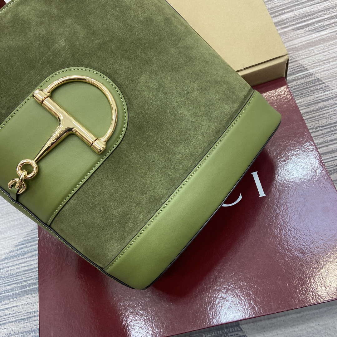 Gucci 833660 Gucci 73 Medium Bucket Bag Green Suede