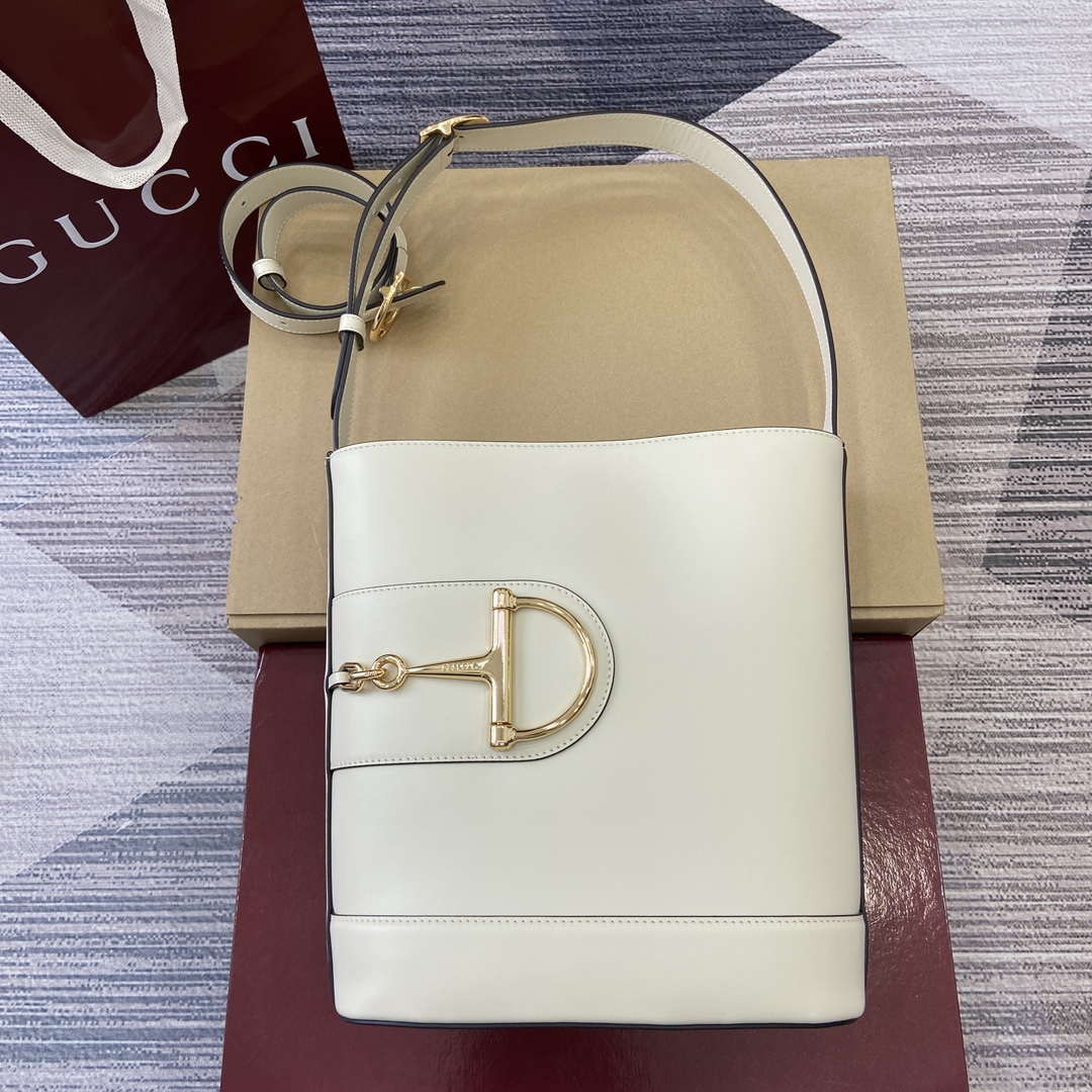 Gucci 833660 Gucci 73 Medium Bucket Bag White smooth leather - Default Title - View 1