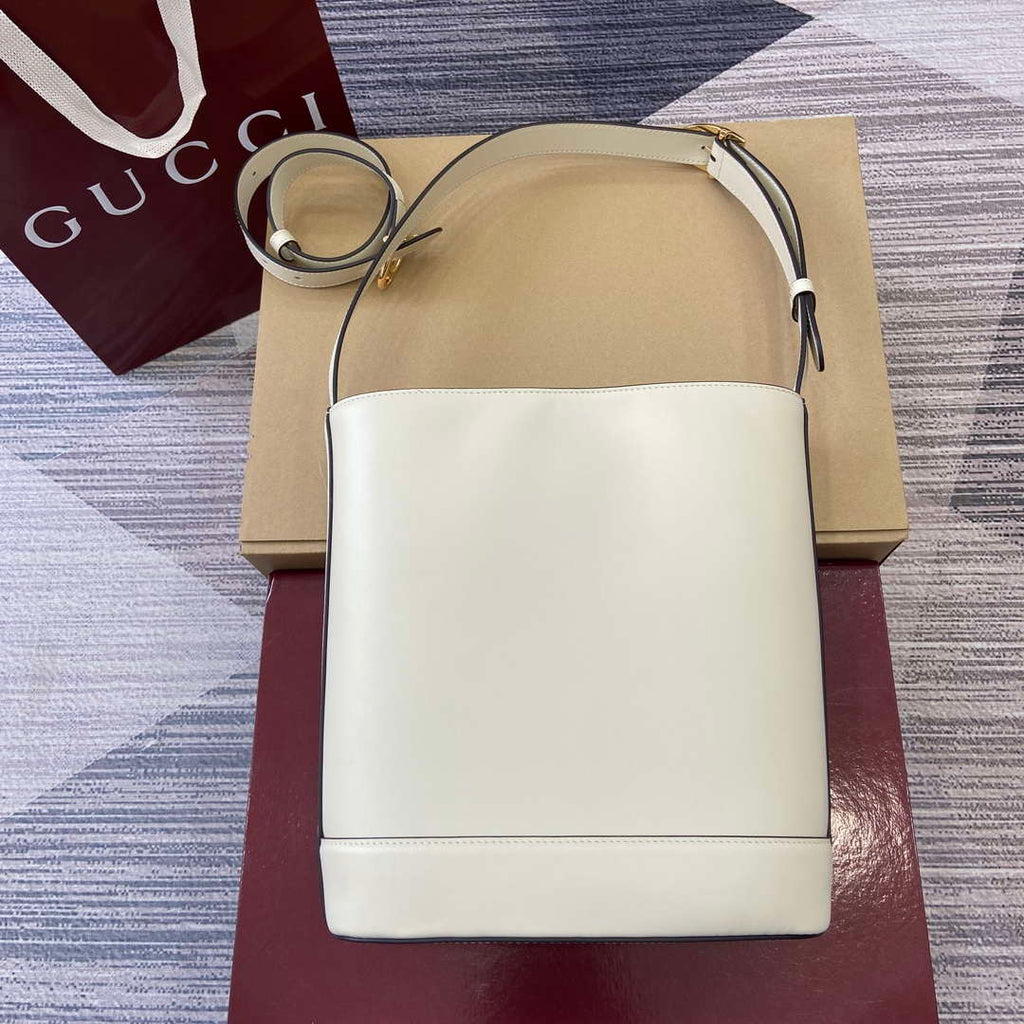 Gucci 833660 Gucci 73 Medium Bucket Bag White smooth leather