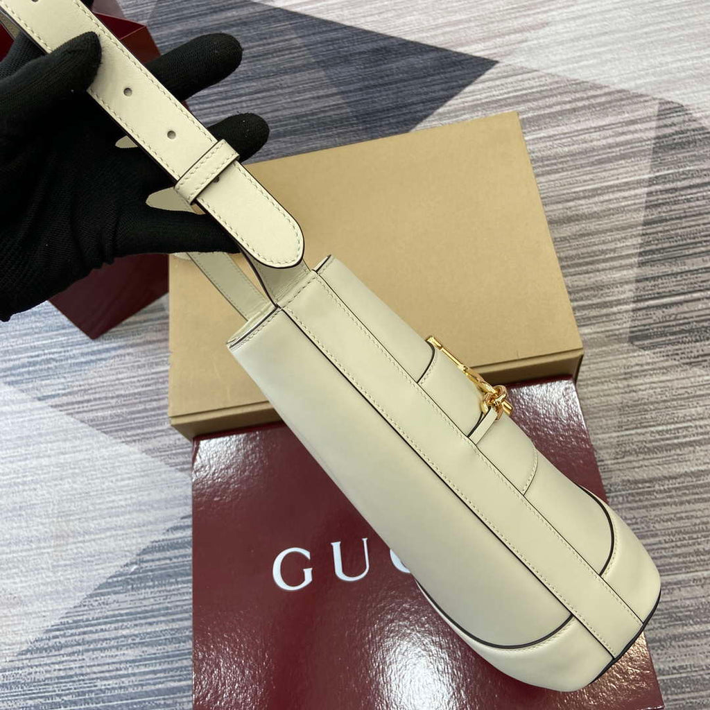 Gucci 833660 Gucci 73 Medium Bucket Bag White smooth leather