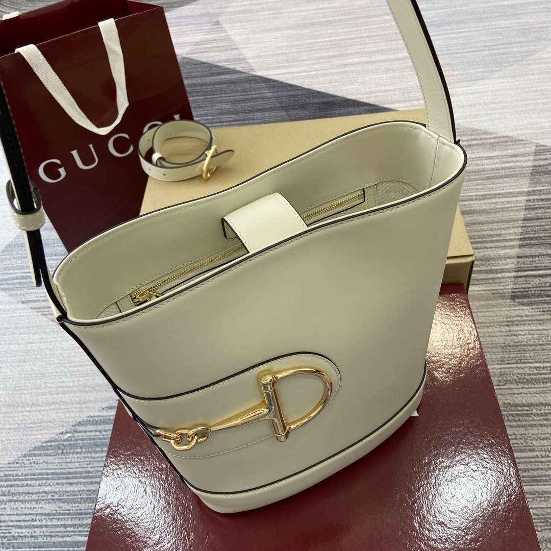 Gucci 833660 Gucci 73 Medium Bucket Bag White smooth leather