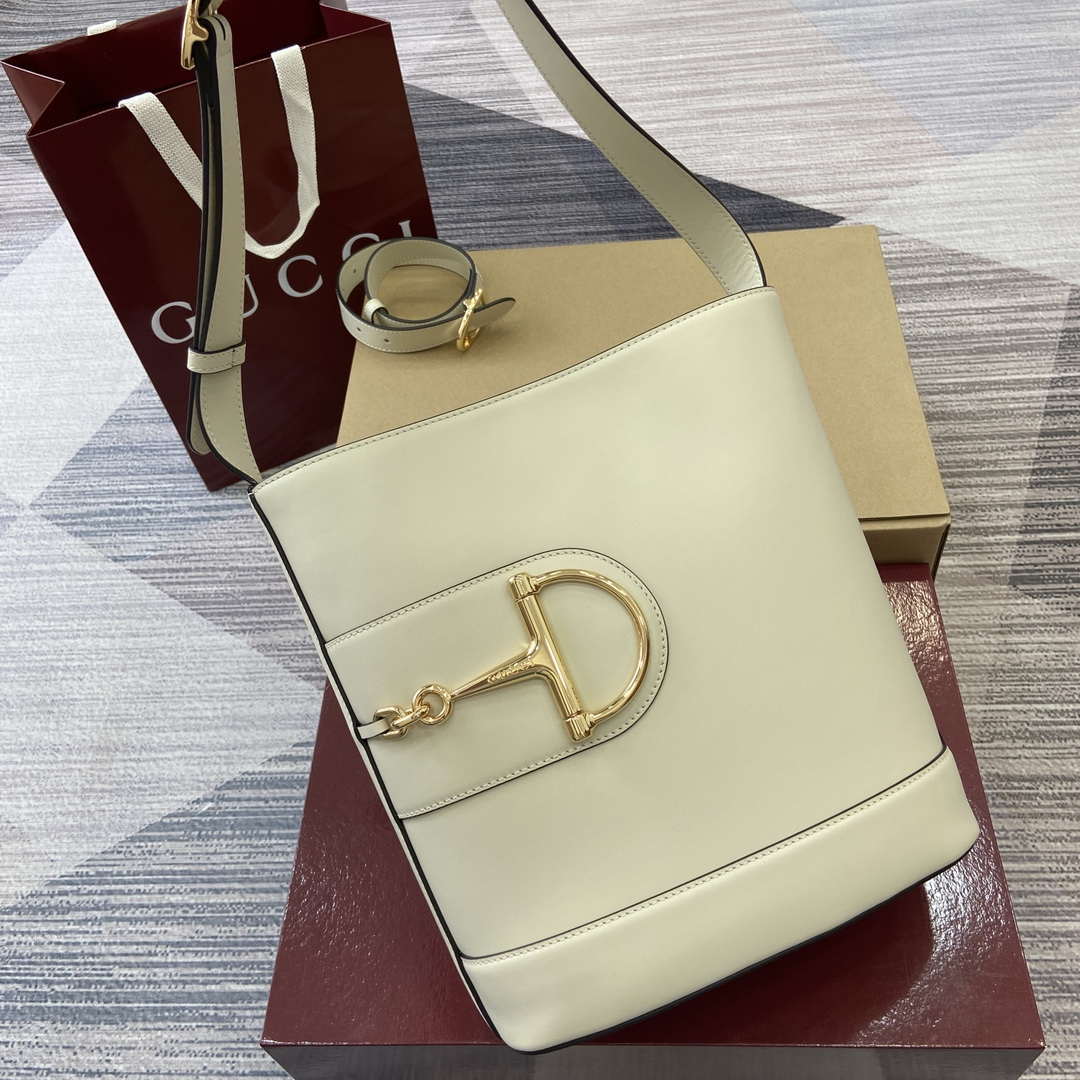 Gucci 833660 Gucci 73 Medium Bucket Bag White smooth leather