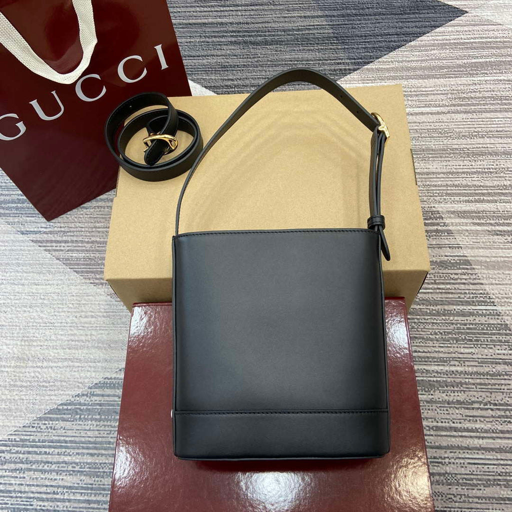 Gucci 833665 Gucci 73 Small Bucket Bag Black Leather