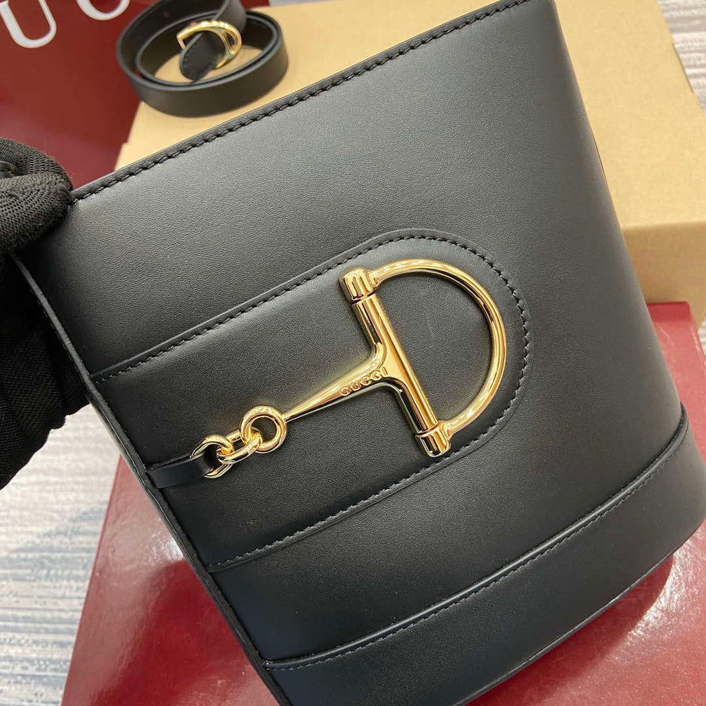 Gucci 833665 Gucci 73 Small Bucket Bag Black Leather