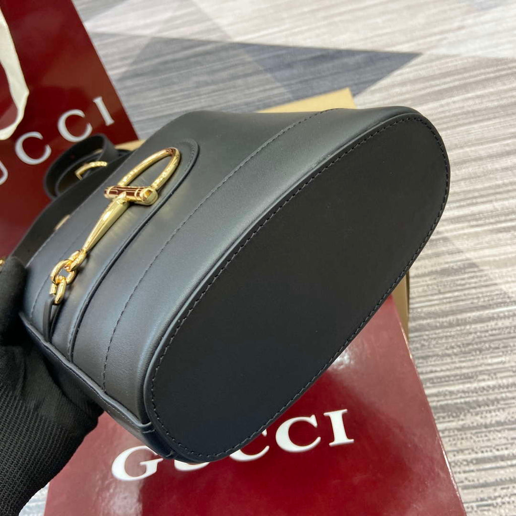 Gucci 833665 Gucci 73 Small Bucket Bag Black Leather