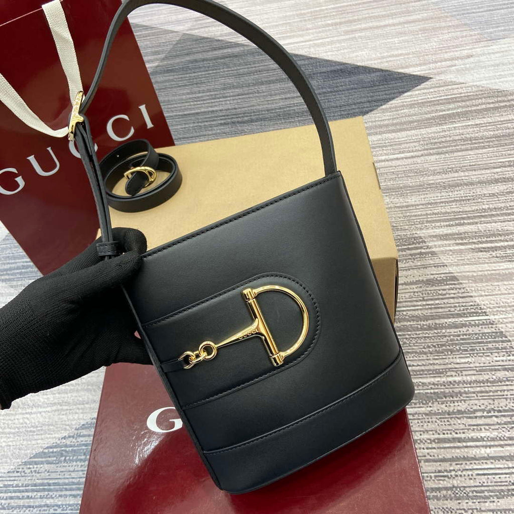 Gucci 833665 Gucci 73 Small Bucket Bag Black Leather