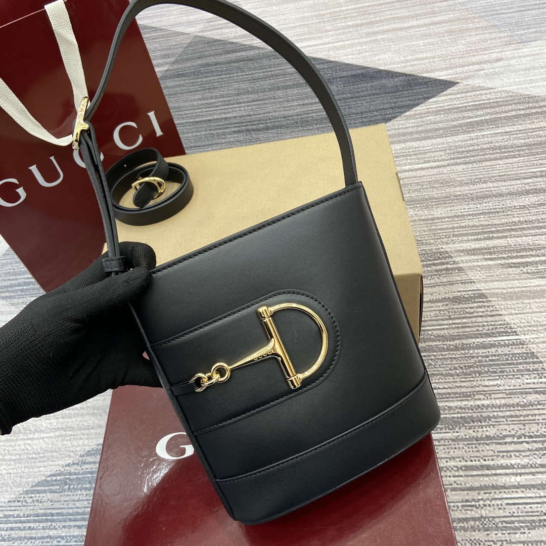 Gucci 833665 Gucci 73 Small Bucket Bag Black Leather