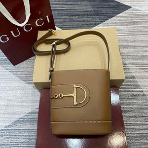 Gucci 833665 Gucci 73 Small Bucket Bag Brown Leather - Default Title - View 1