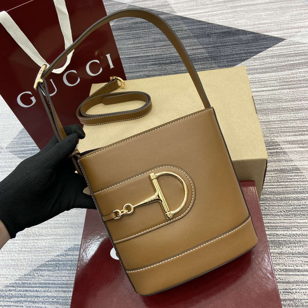 Gucci 833665 Gucci 73 Small Bucket Bag Brown Leather