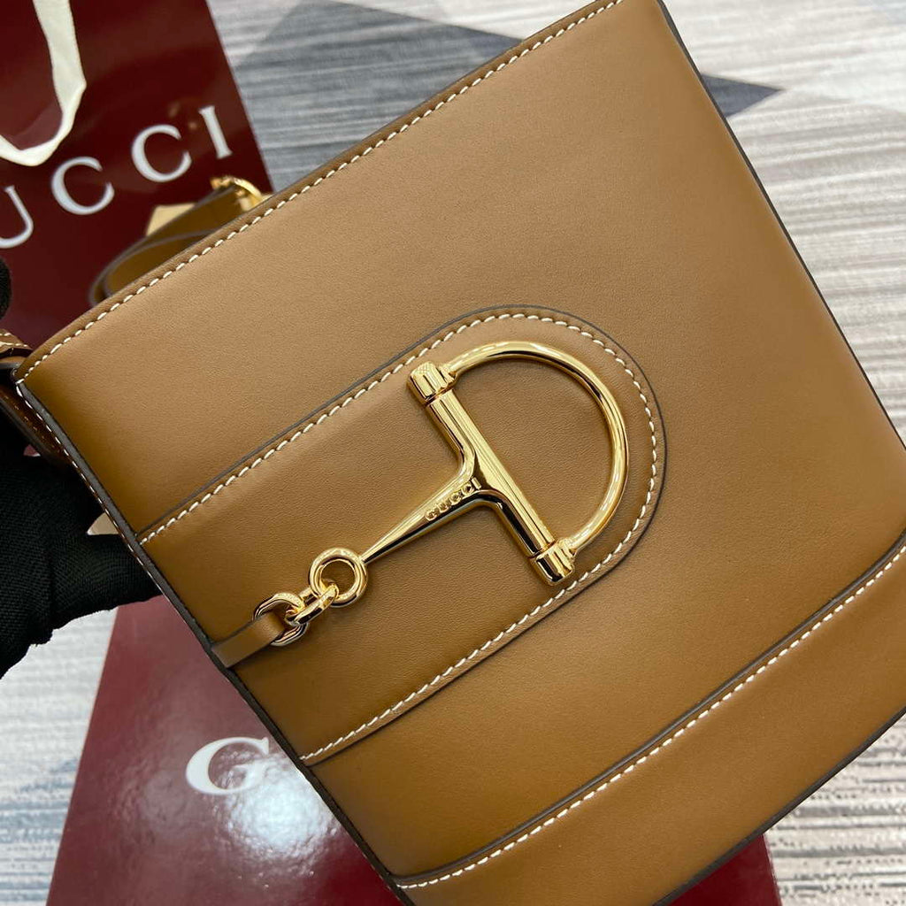 Gucci 833665 Gucci 73 Small Bucket Bag Brown Leather