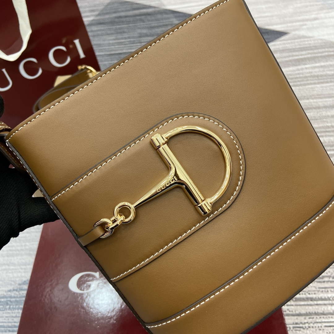 Gucci 833665 Gucci 73 Small Bucket Bag Brown Leather