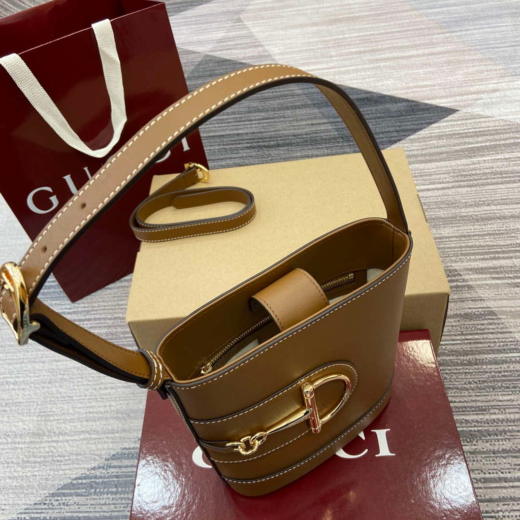 Gucci 833665 Gucci 73 Small Bucket Bag Brown Leather