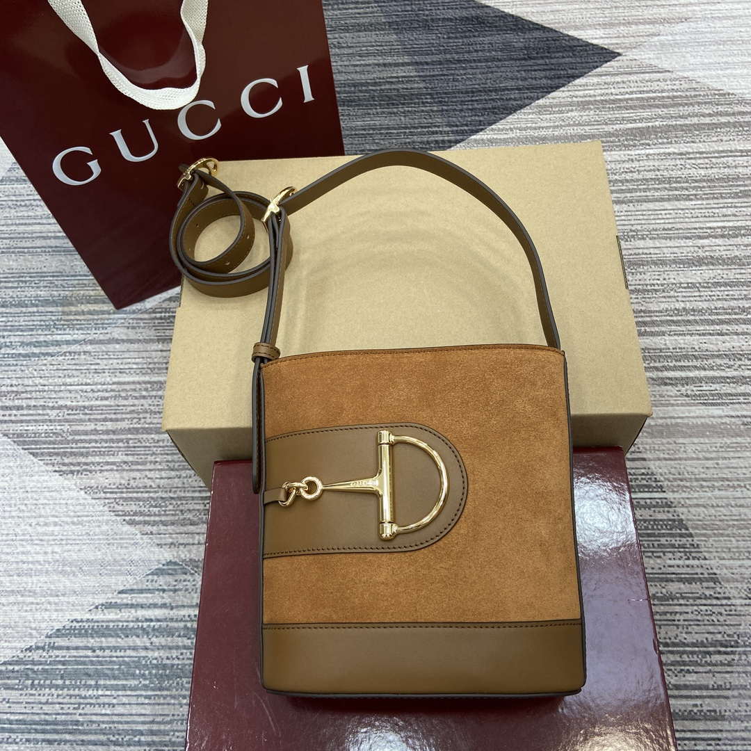 Gucci 833665 Gucci 73 Small Bucket Bag Brown Suede - Default Title - View 1