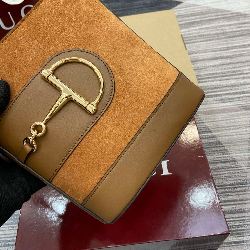 Gucci 833665 Gucci 73 Small Bucket Bag Brown Suede