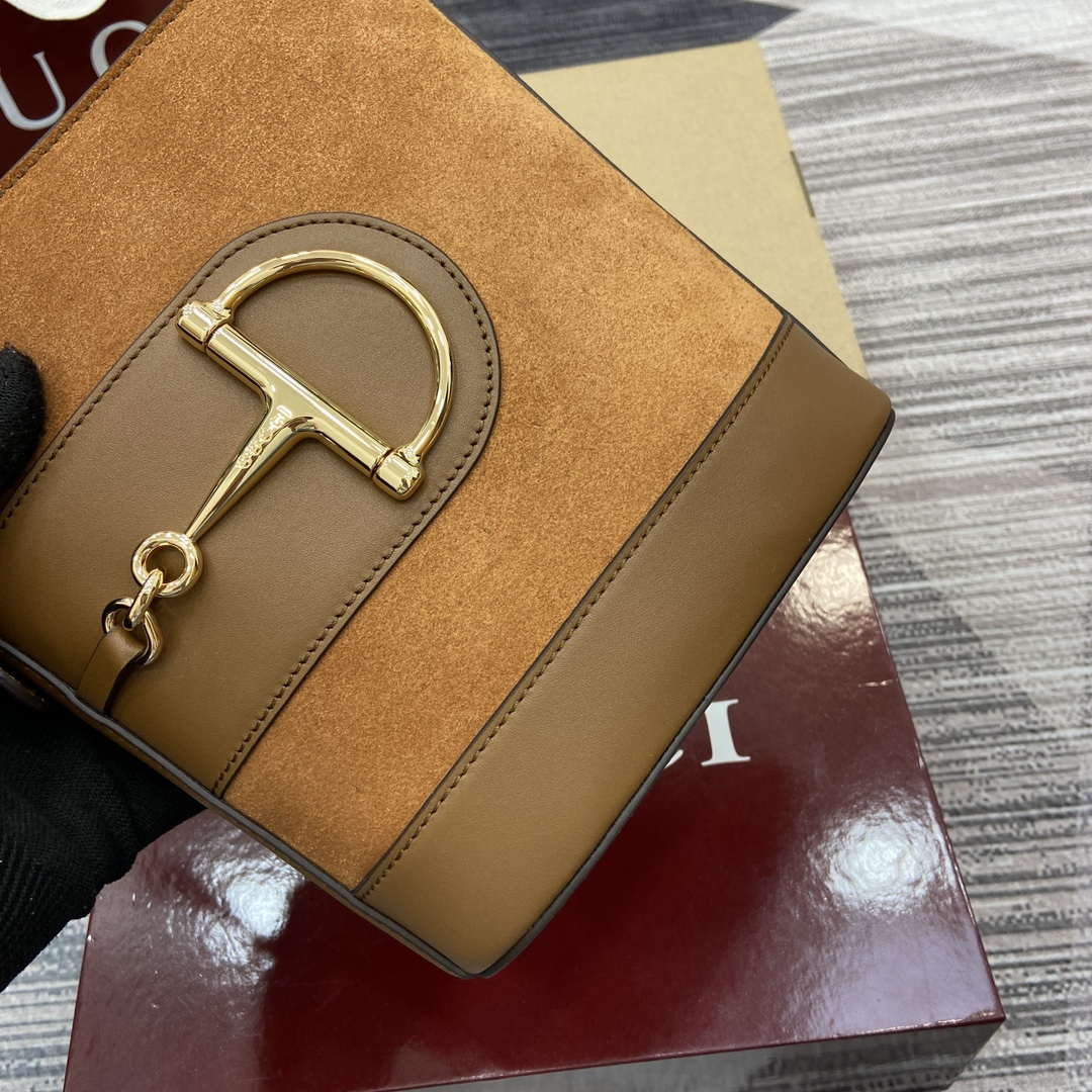 Gucci 833665 Gucci 73 Small Bucket Bag Brown Suede - Default Title - View 6