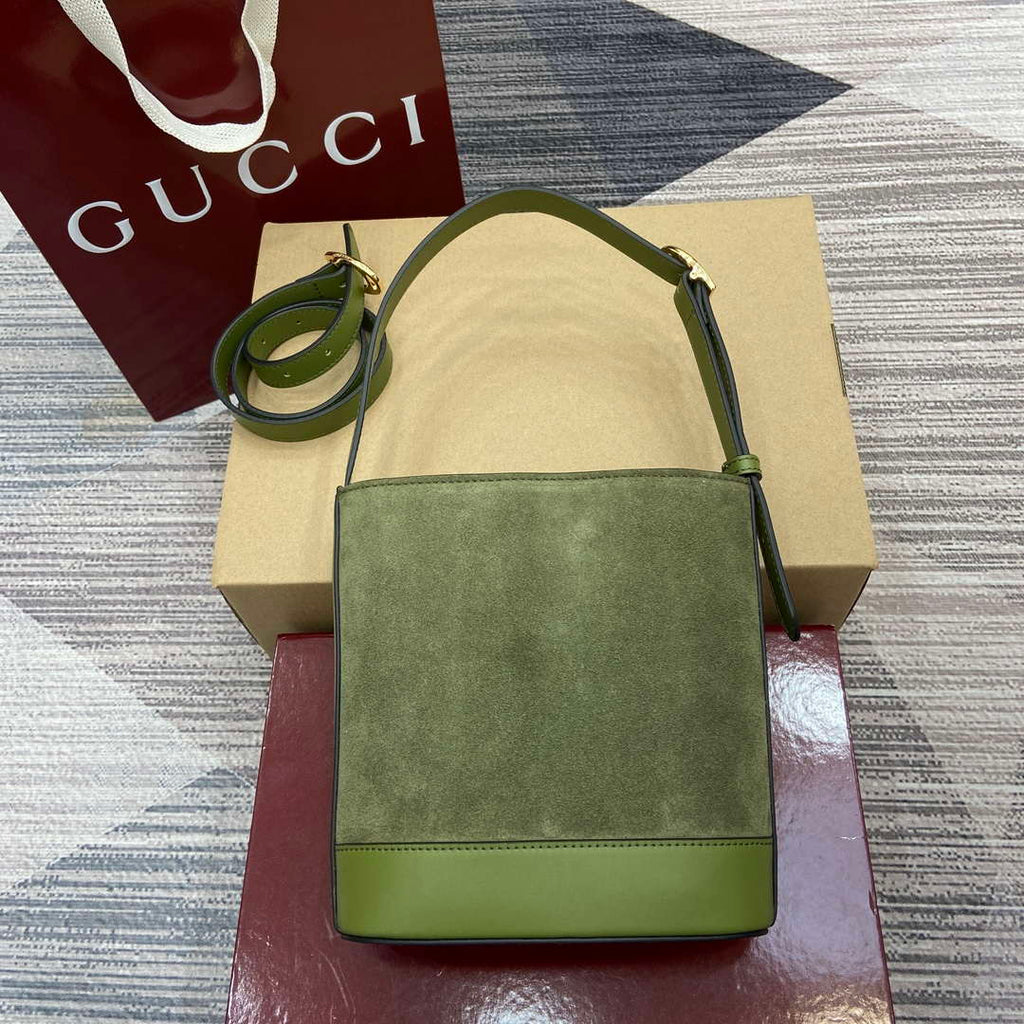 Gucci 833665 Gucci 73 Small Bucket Bag Green Suede