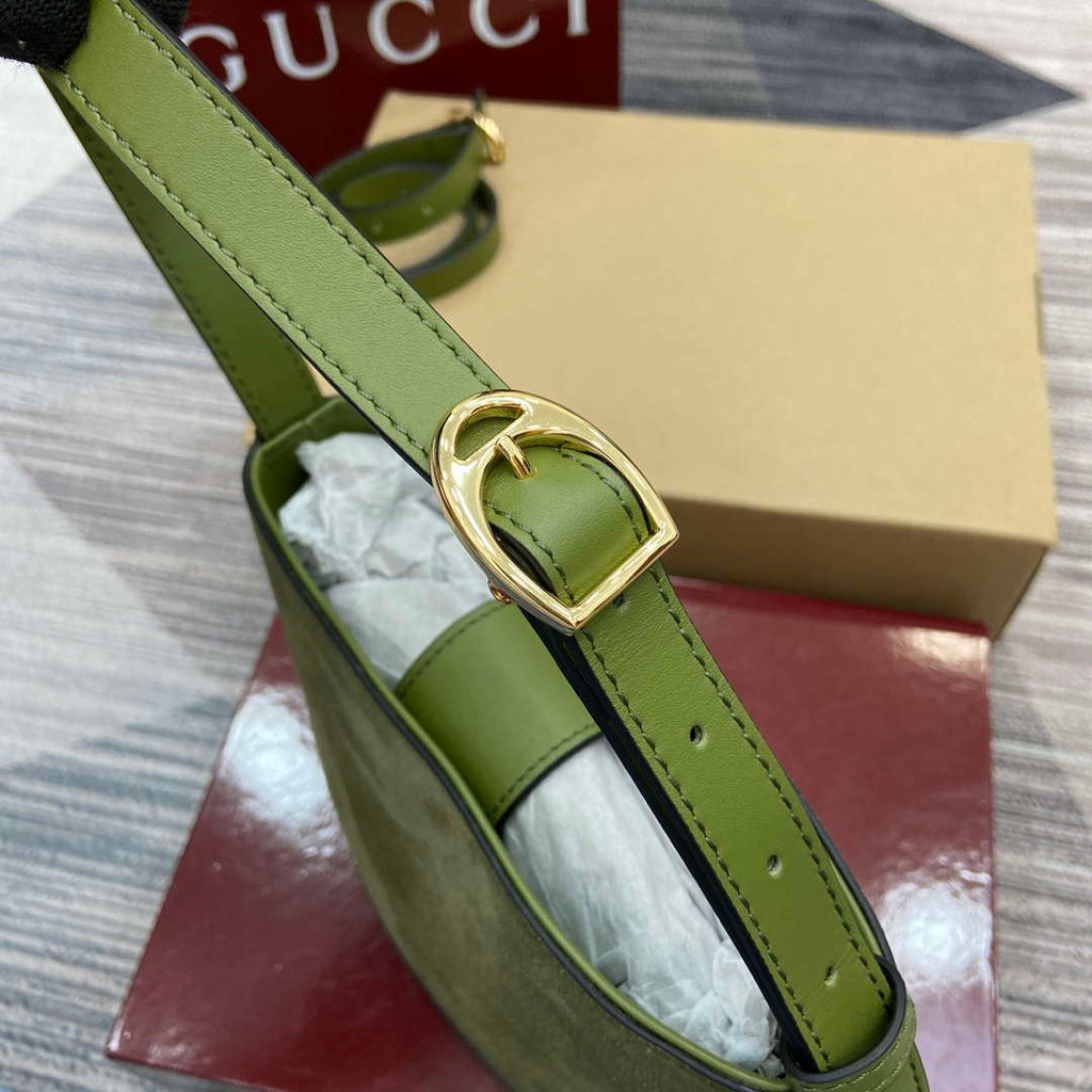 Gucci 833665 Gucci 73 Small Bucket Bag Green Suede