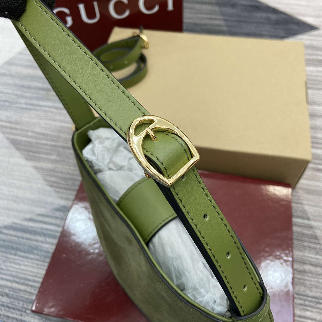 Gucci 833665 Gucci 73 Small Bucket Bag Green Suede - Default Title - View 3