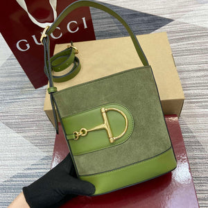 Gucci 833665 Gucci 73 Small Bucket Bag Green Suede - Default Title - View 5