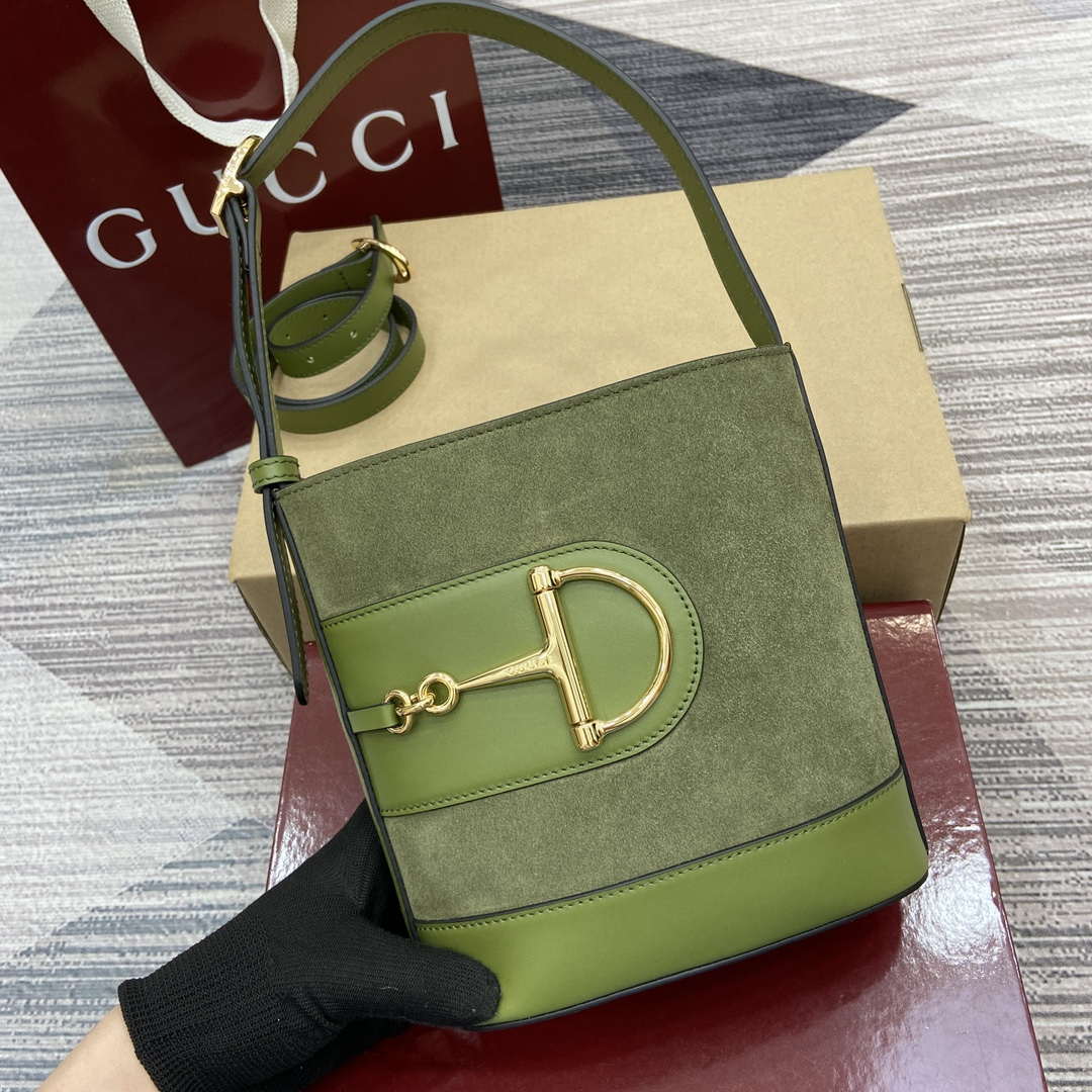 Gucci 833665 Gucci 73 Small Bucket Bag Green Suede