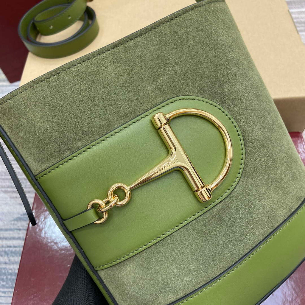Gucci 833665 Gucci 73 Small Bucket Bag Green Suede