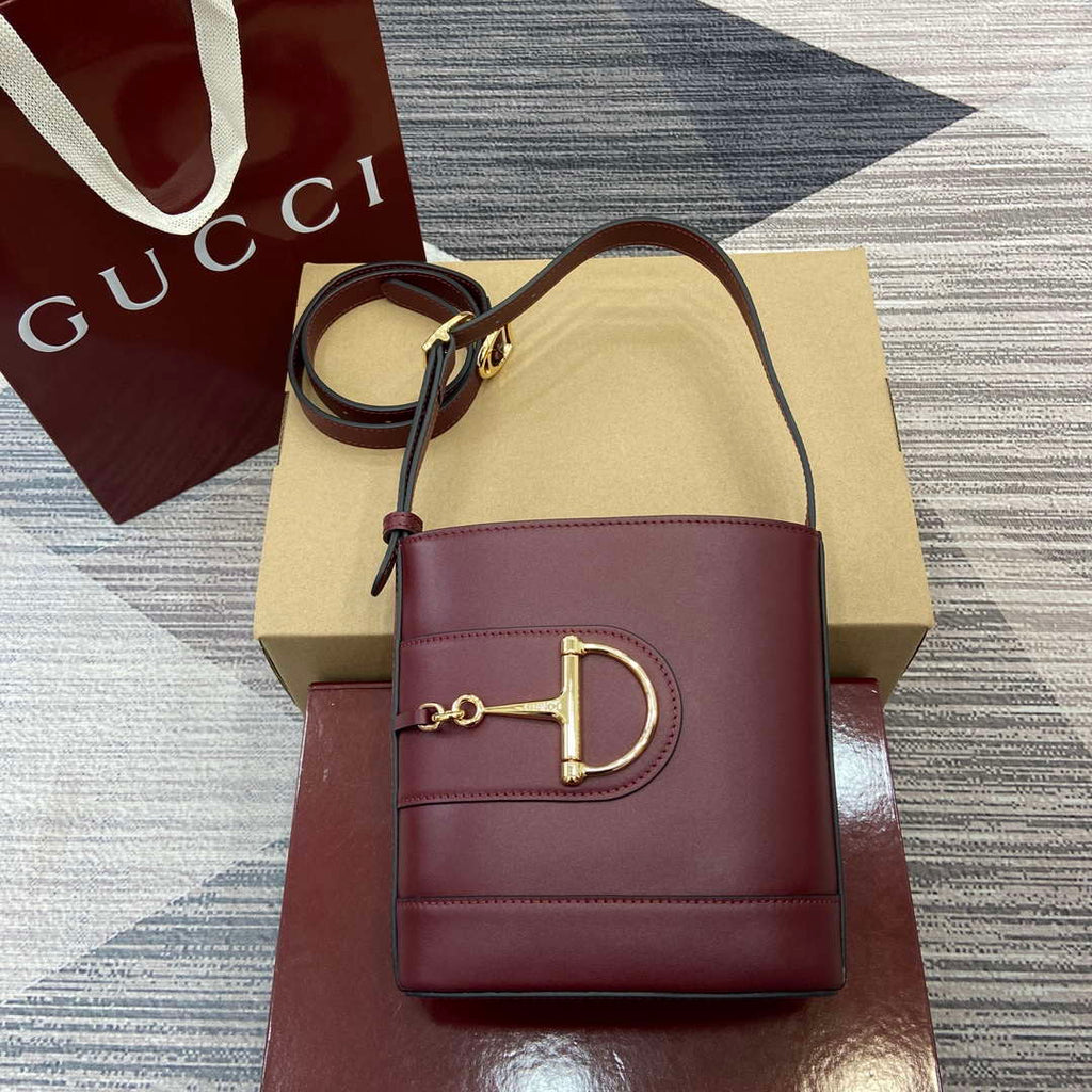 Gucci 833665 Gucci 73 Small Bucket Bag Red Leather