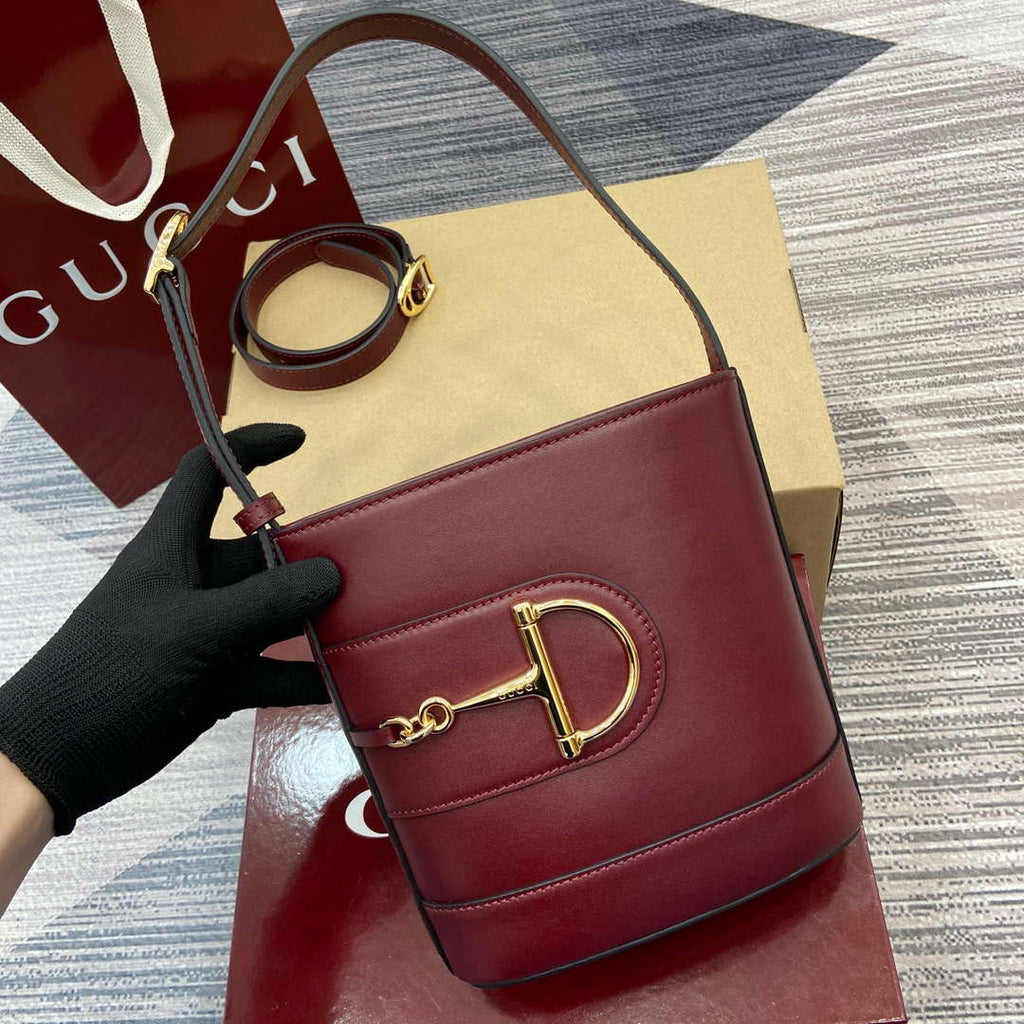 Gucci 833665 Gucci 73 Small Bucket Bag Red Leather