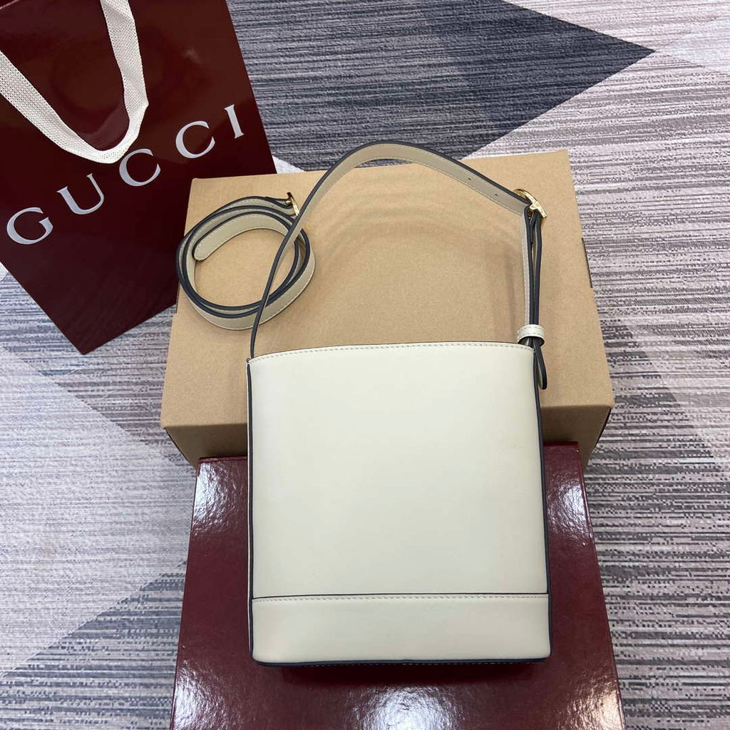 Gucci 833665 Gucci 73 Small Bucket Bag White Leather