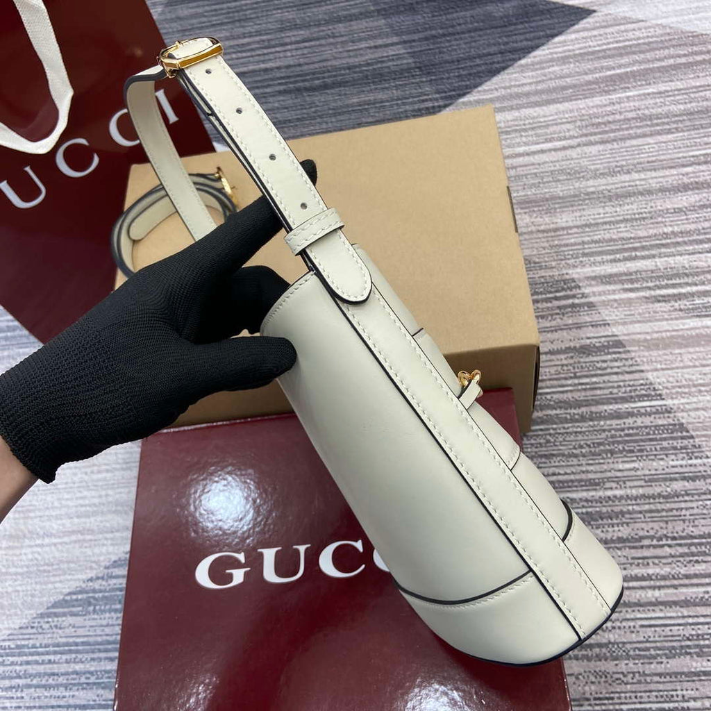 Gucci 833665 Gucci 73 Small Bucket Bag White Leather