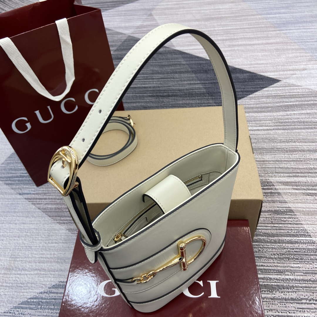 Gucci 833665 Gucci 73 Small Bucket Bag White Leather