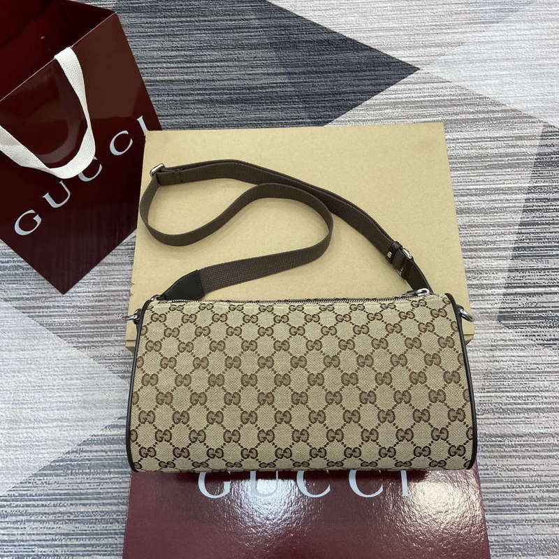 Gucci 834455 GG Canvas Small Cylinder Bag Dark brown - Default Title - View 1