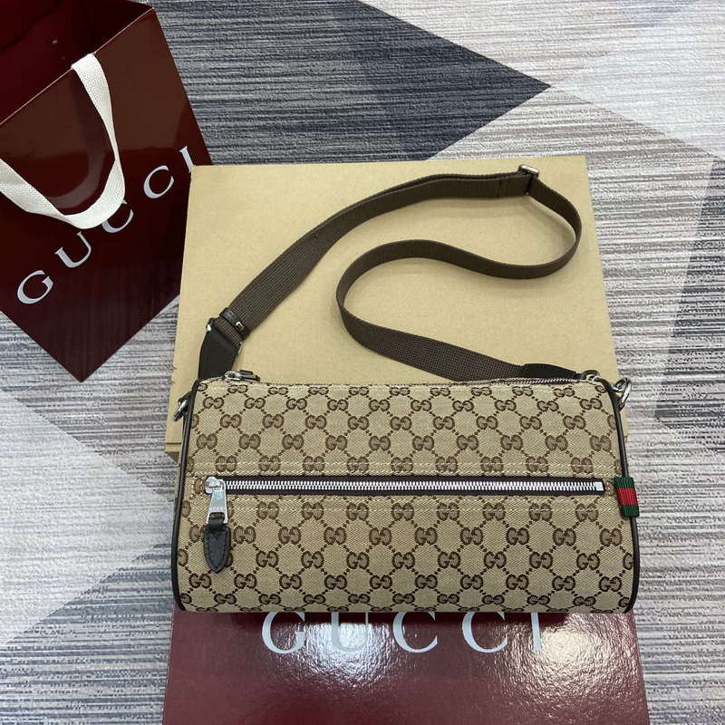 Gucci 834455 GG Canvas Small Cylinder Bag Dark brown