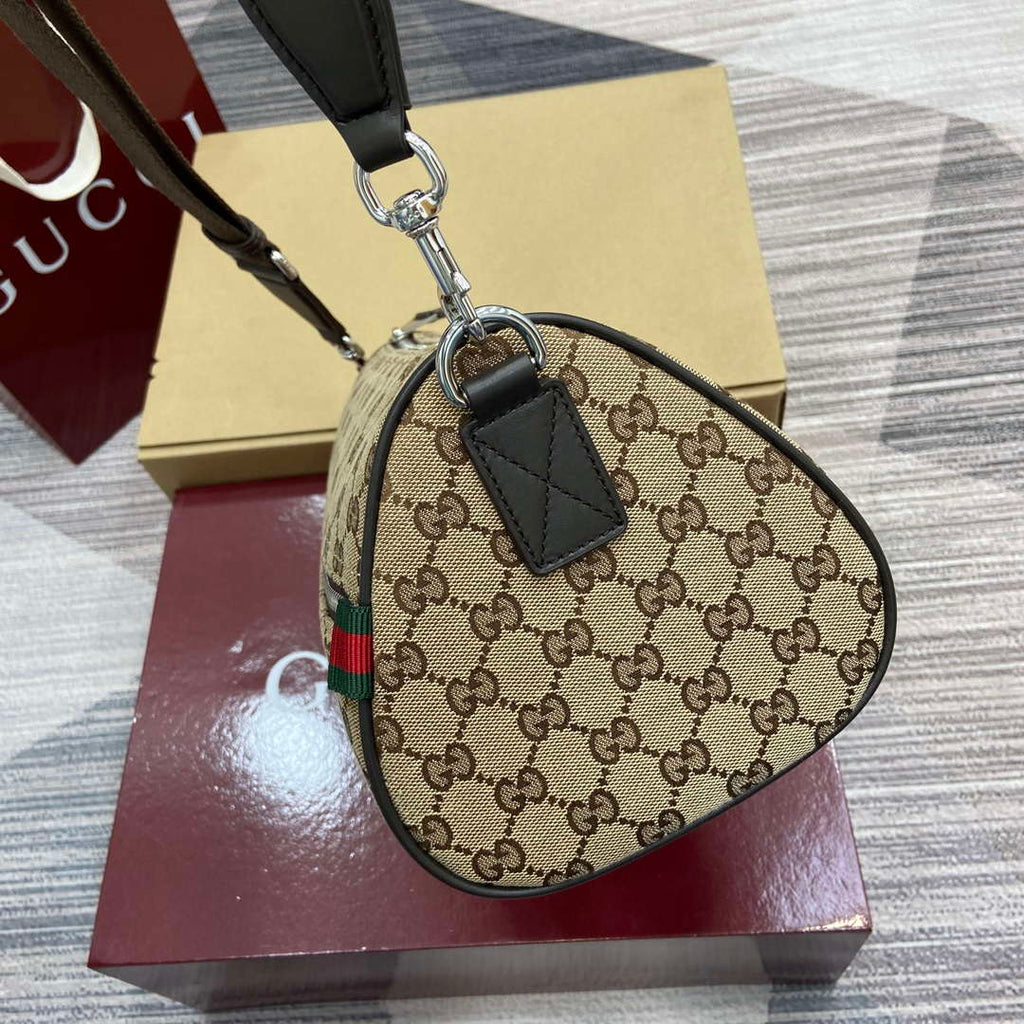 Gucci 834455 GG Canvas Small Cylinder Bag Dark brown