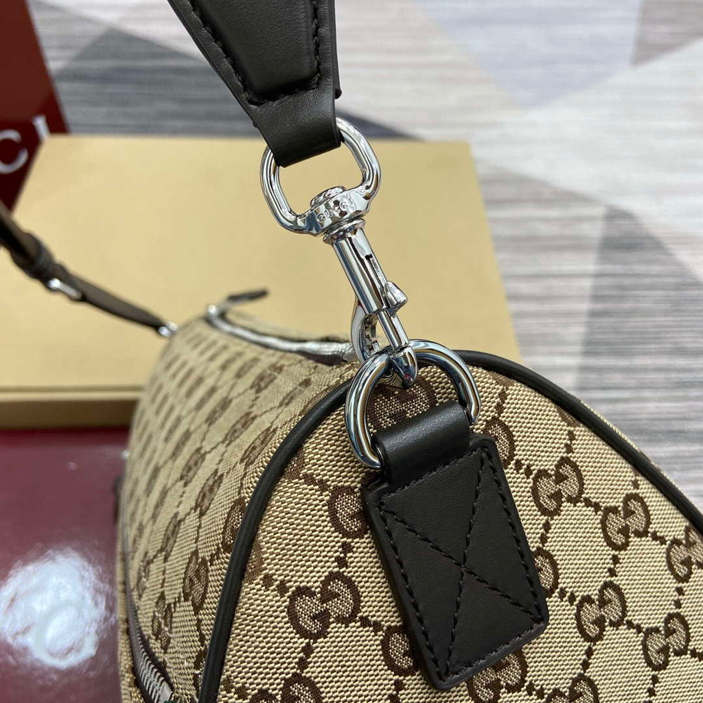 Gucci 834455 GG Canvas Small Cylinder Bag Dark brown