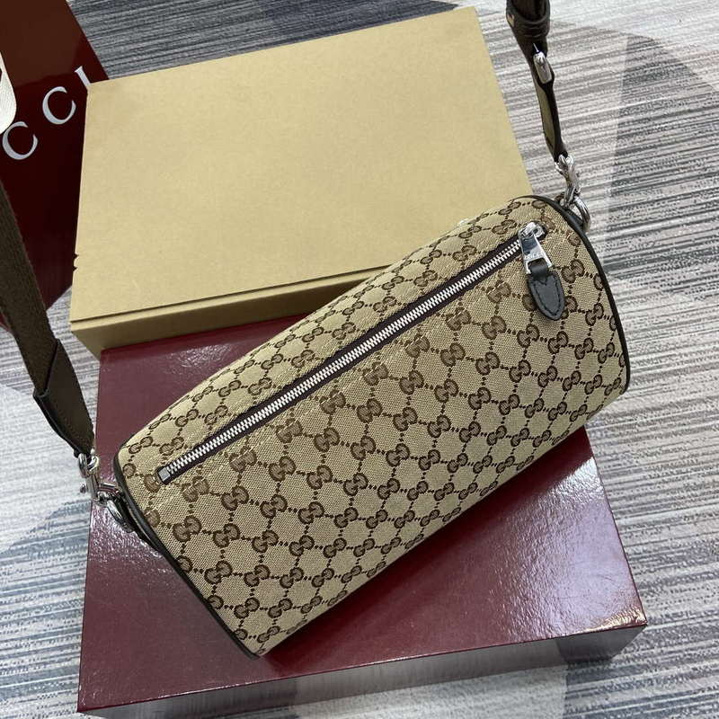 Gucci 834455 GG Canvas Small Cylinder Bag Dark brown