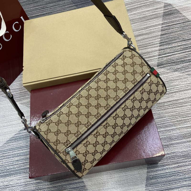 Gucci 834455 GG Canvas Small Cylinder Bag Dark brown