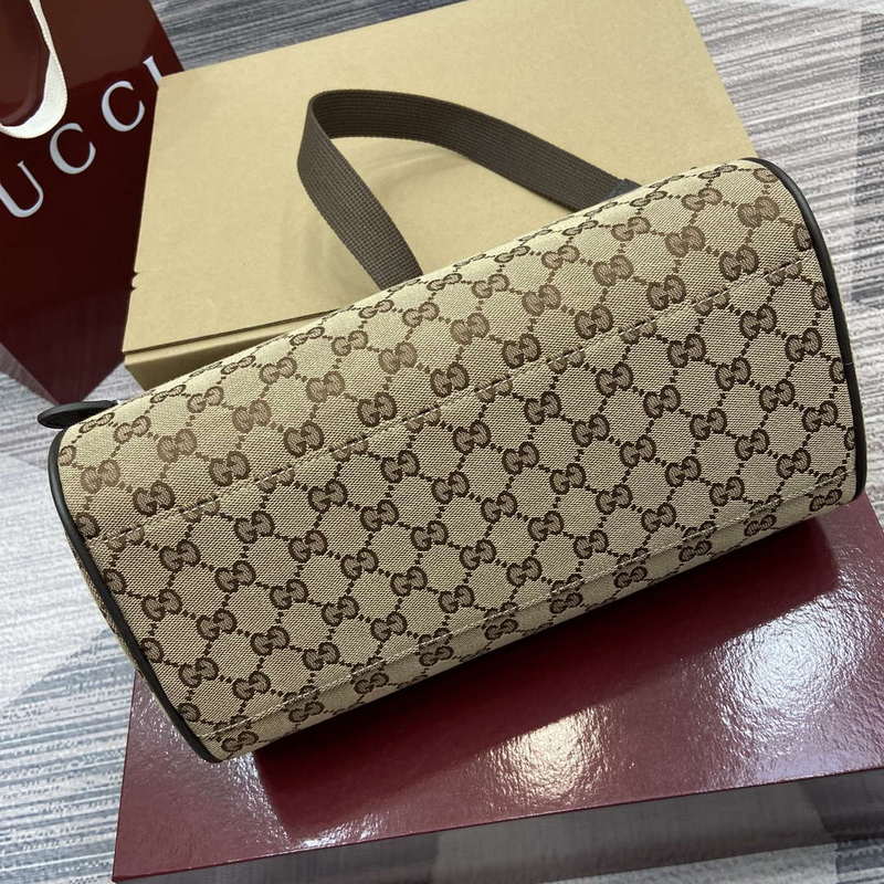 Gucci 834455 GG Canvas Small Cylinder Bag Dark brown