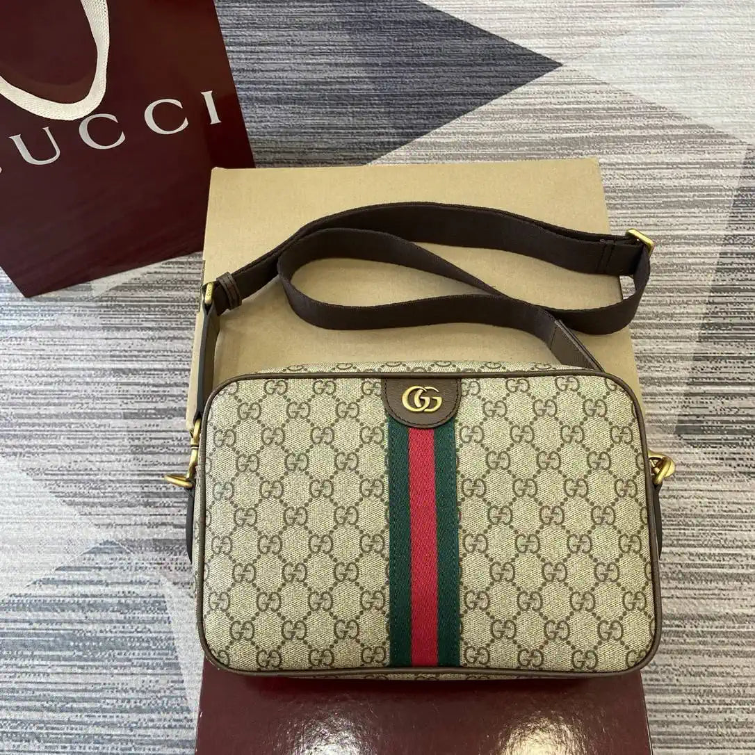 Gucci 834468 Ophidia medium crossbody bag beige and dark brown