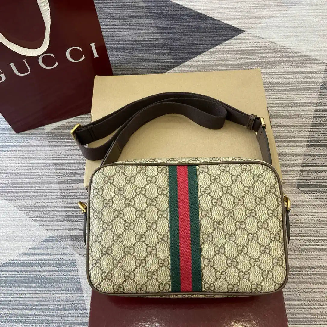 Gucci 834468 Ophidia medium crossbody bag beige and dark brown