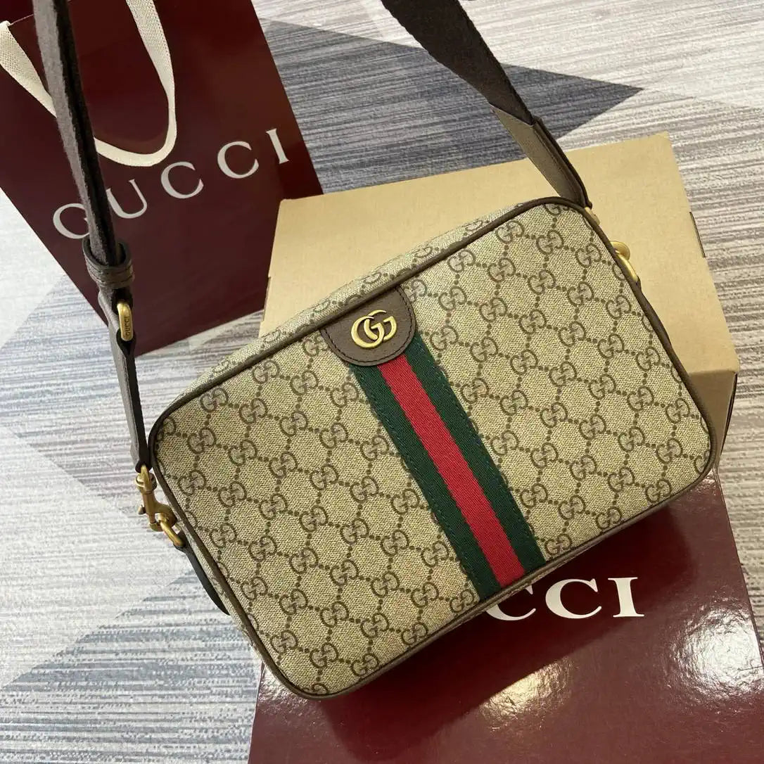 Gucci 834468 Ophidia medium crossbody bag beige and dark brown
