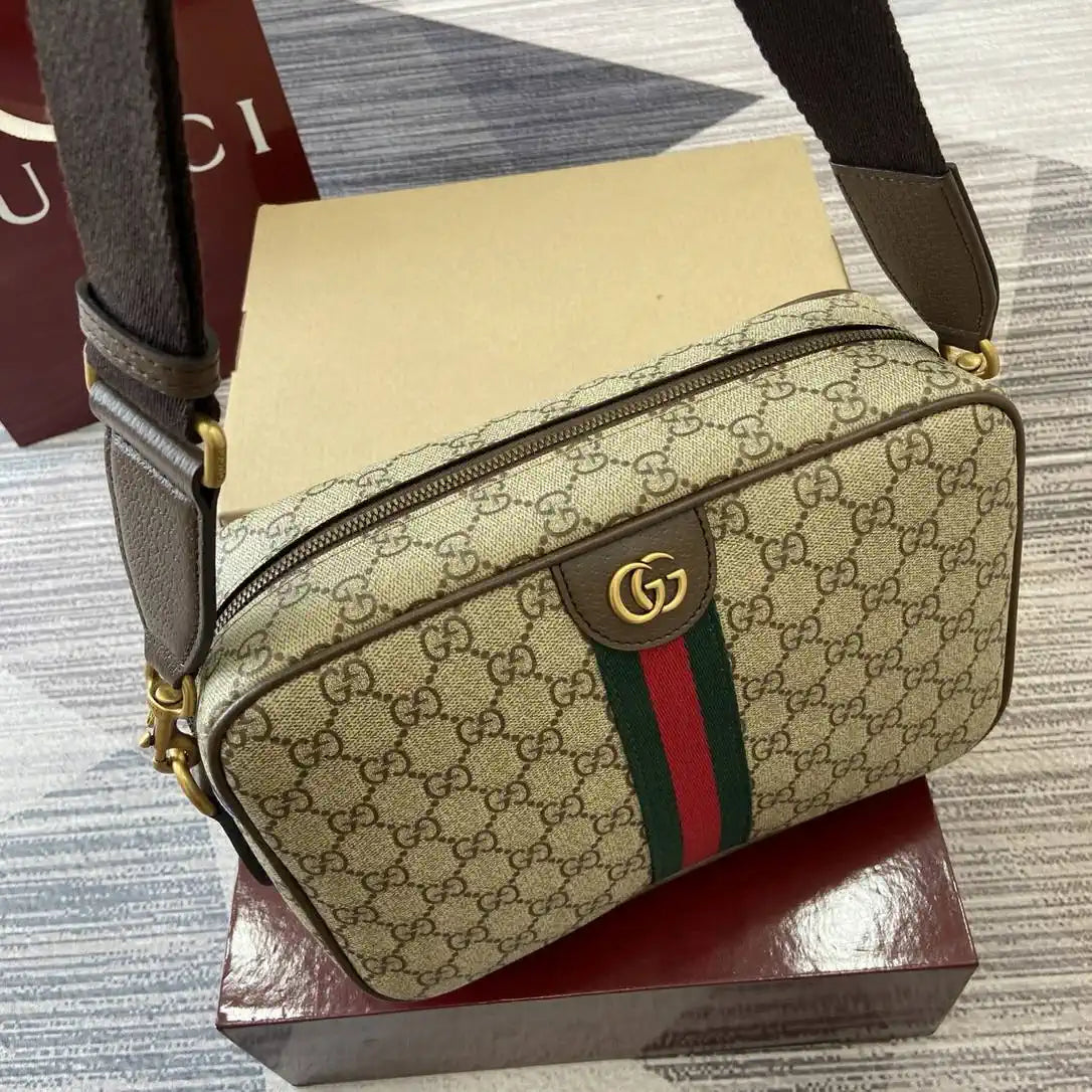 Gucci 834468 Ophidia medium crossbody bag beige and dark brown